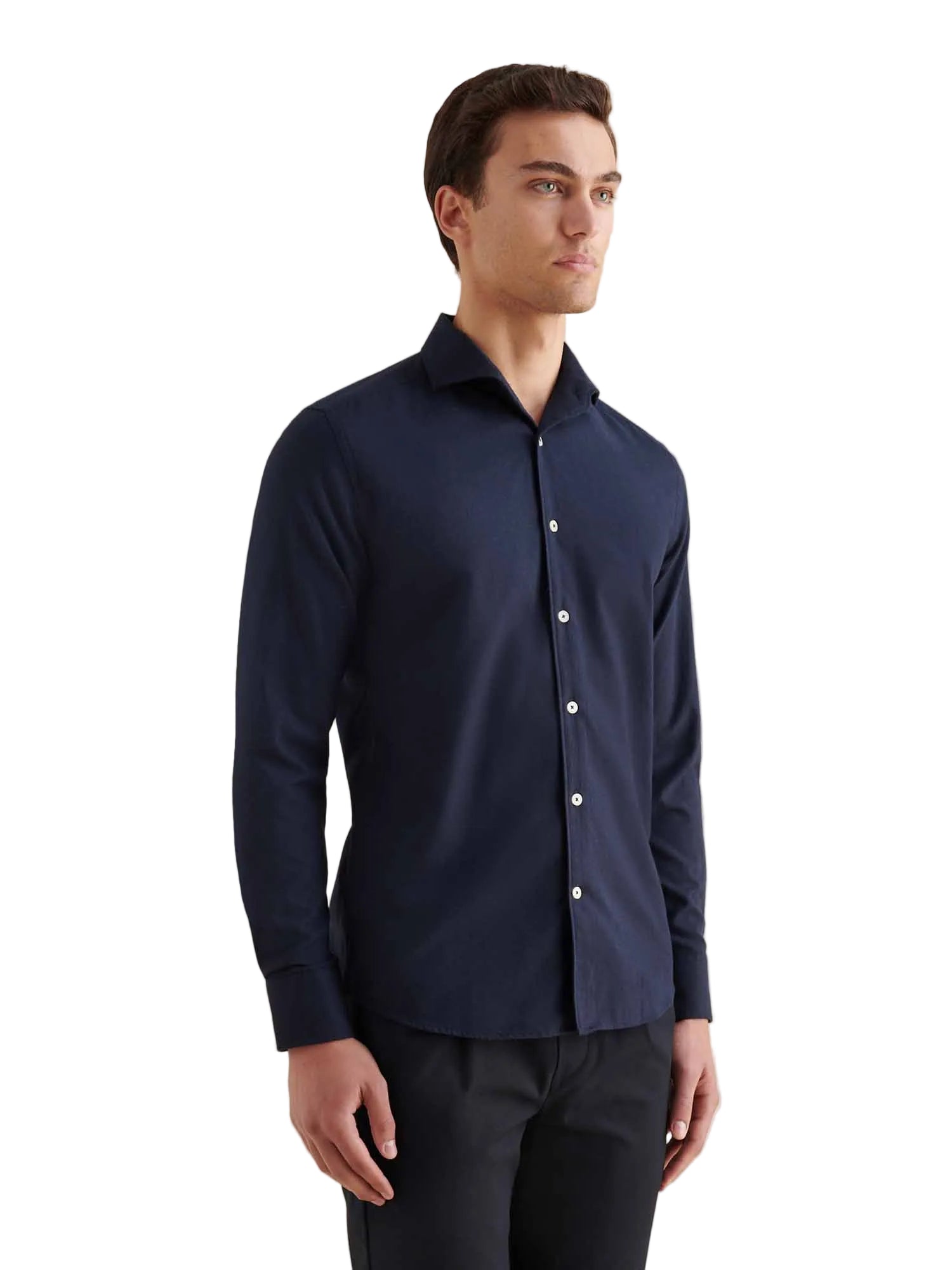 Peckham Rye Herringbone Spread Dark Sapphire Navy Flannel Shirt